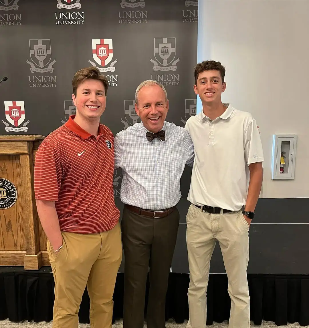 Benji Whitnel and Landon Haywood with Union University's president, Dr. Dub at the President's baquent.